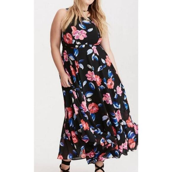 Torrid Floral Print Georgette High Neck Maxi Dress Size 22. - Picture 3 of 11